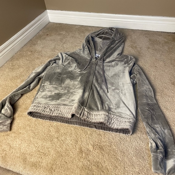 Grey Velvet Cropped Zip Up - Large - Picture 2 of 4